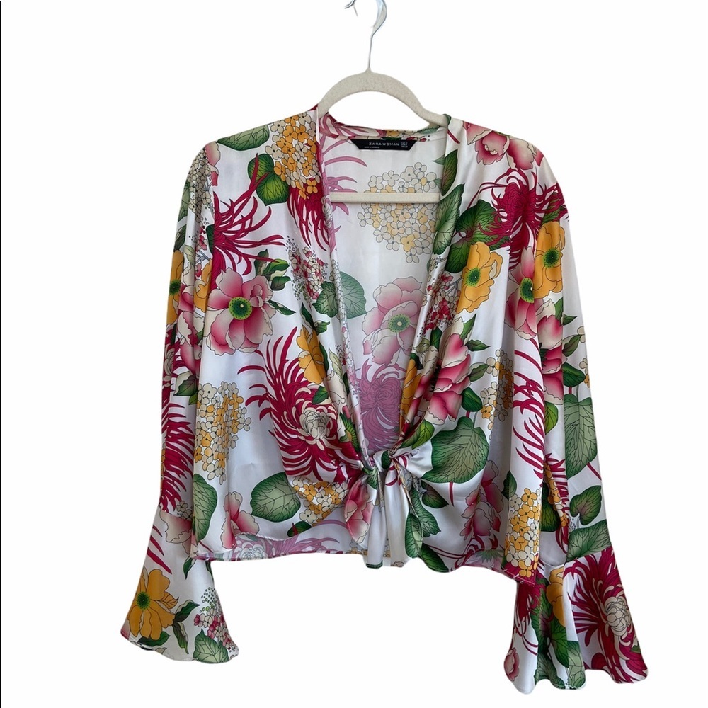 ZARA TROPICAL PATTERN RETRO BLOUSE - Picture 3 of 10